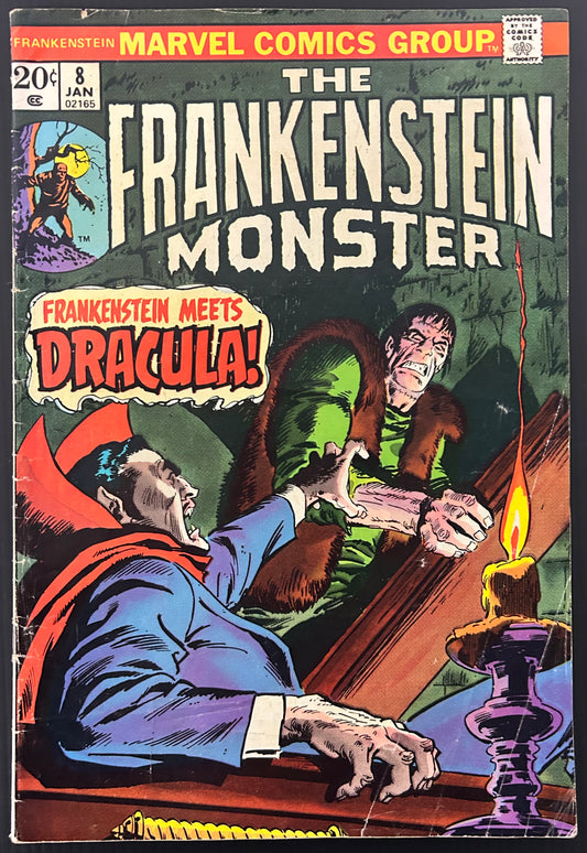 🔑 FRANKENSTEIN #8 [MARVEL COMICS] *1ST MEET DRACULA X FRANKENSTEIN* 1974 VG+