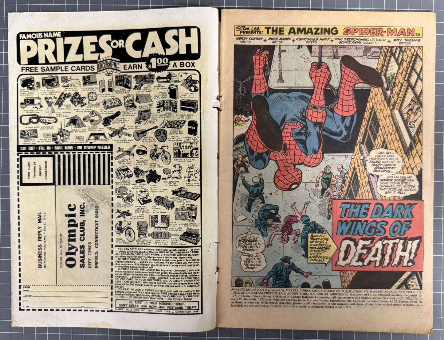 🔑 THE AMAZING SPIDER-MAN #127 [MARVEL COMICS] DIRECT 1973 GD-