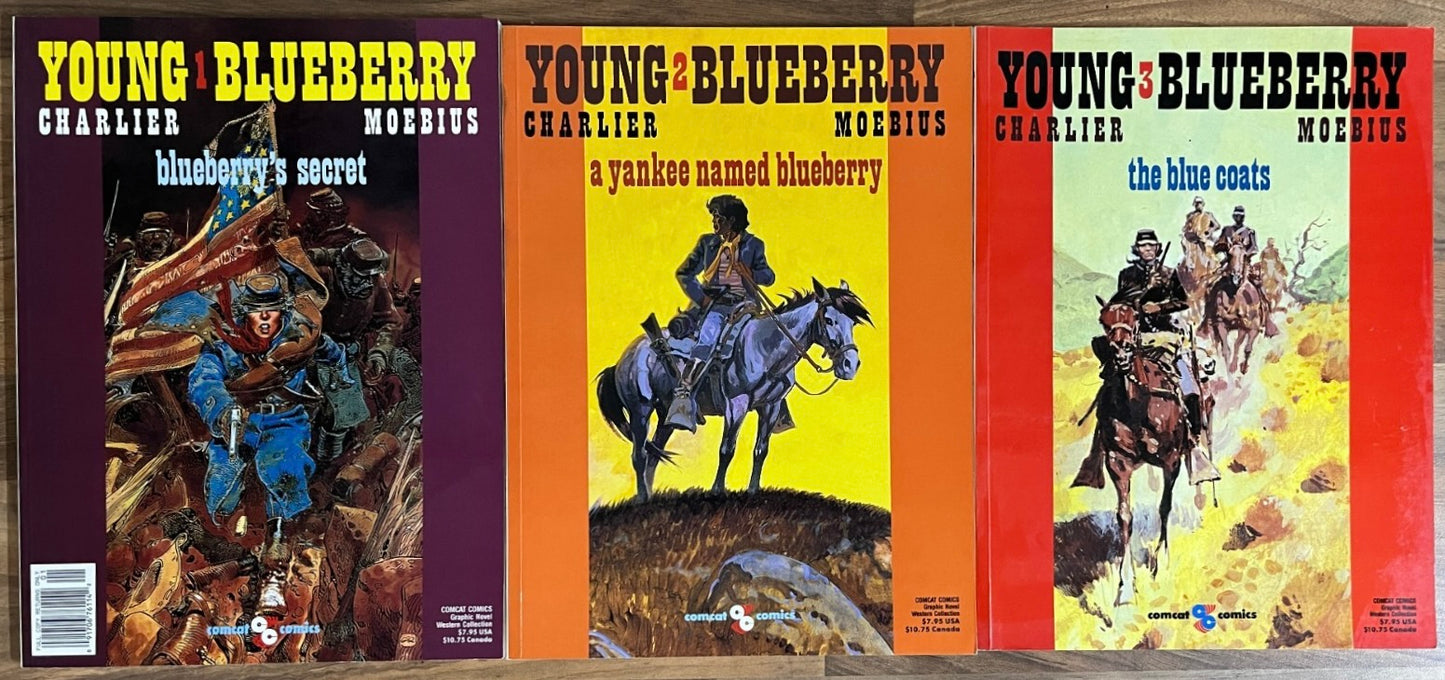 YOUNG BLUEBERRY VOL. 1-3, SECRET, YANKEE, BLUE COATS BY CHARLIER & MOEBIUS 1ST