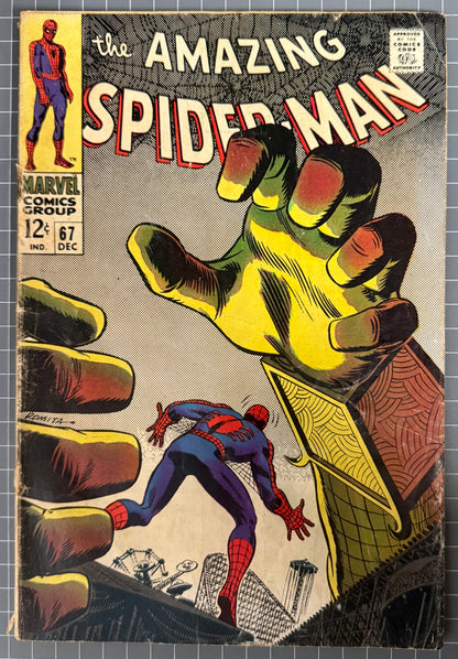 🔑 THE AMAZING SPIDER-MAN #67 [MARVEL COMICS] *JOHN ROMITA* 1968 GD+