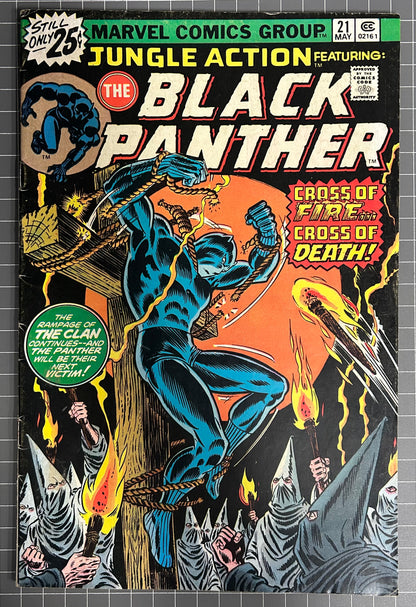🔑 JUNGLE ACTION #21 [MARVEL COMICS] *BLACK PANTHER VS KU KLUX KLAN* 1976 FN