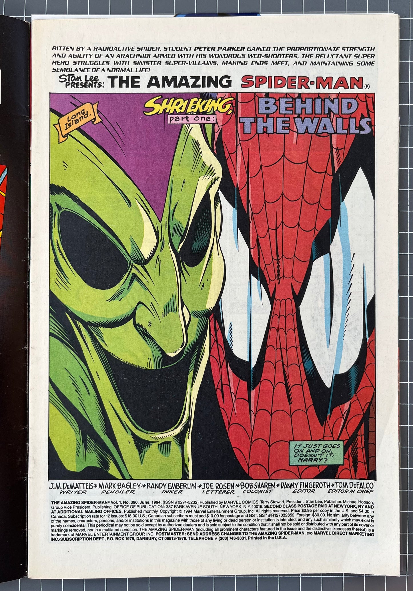 THE AMAZING SPIDER-MAN #390 [MARVEL COMICS] DIRECT - DELUXE 1994 VF-