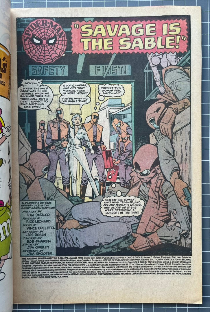 🔑 THE AMAZING SPIDER-MAN #279 [MARVEL COMICS] *3RD APP. SILVER SABLE* 1986 VG/FN