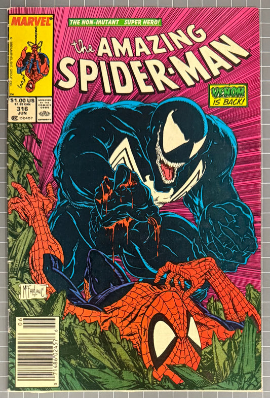 🔑 THE AMAZING SPIDER-MAN #316 [MARVEL COMICS] *1ST FULL COVER VENOM* 1989 FN