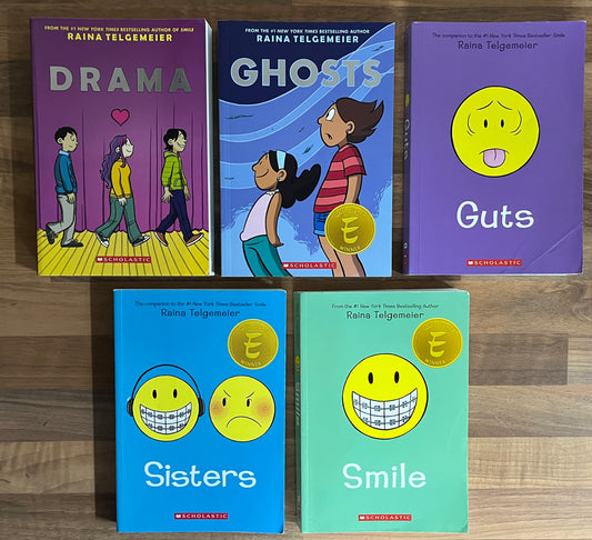 Lot of 5 Raina Telgemeier Books - Smile Sisters Guts Drama Ghosts