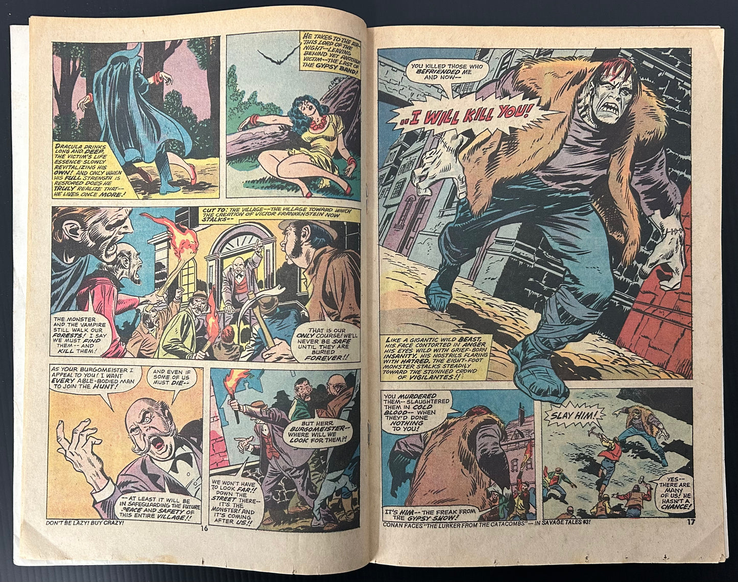 🔑 FRANKENSTEIN #8 [MARVEL COMICS] *1ST MEET DRACULA X FRANKENSTEIN* 1974 VG+