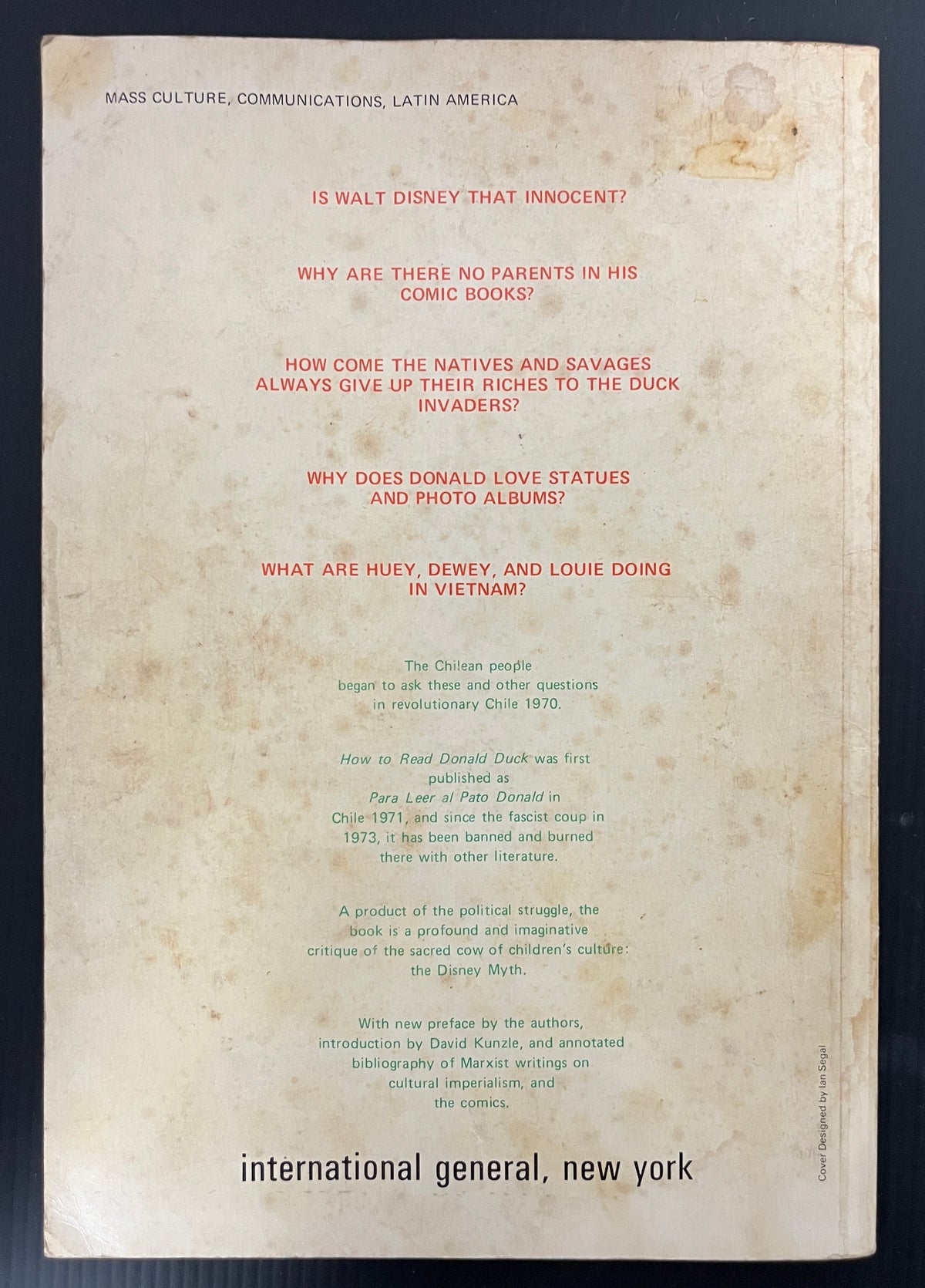 HOW TO READ DONALD DUCK: IMPERIALIST IDEOLOGY IN THE DISNEY COMIC - DORFMAN & MATTELART [INTERNATIONAL GENERAL] TPB 1975 GOOD