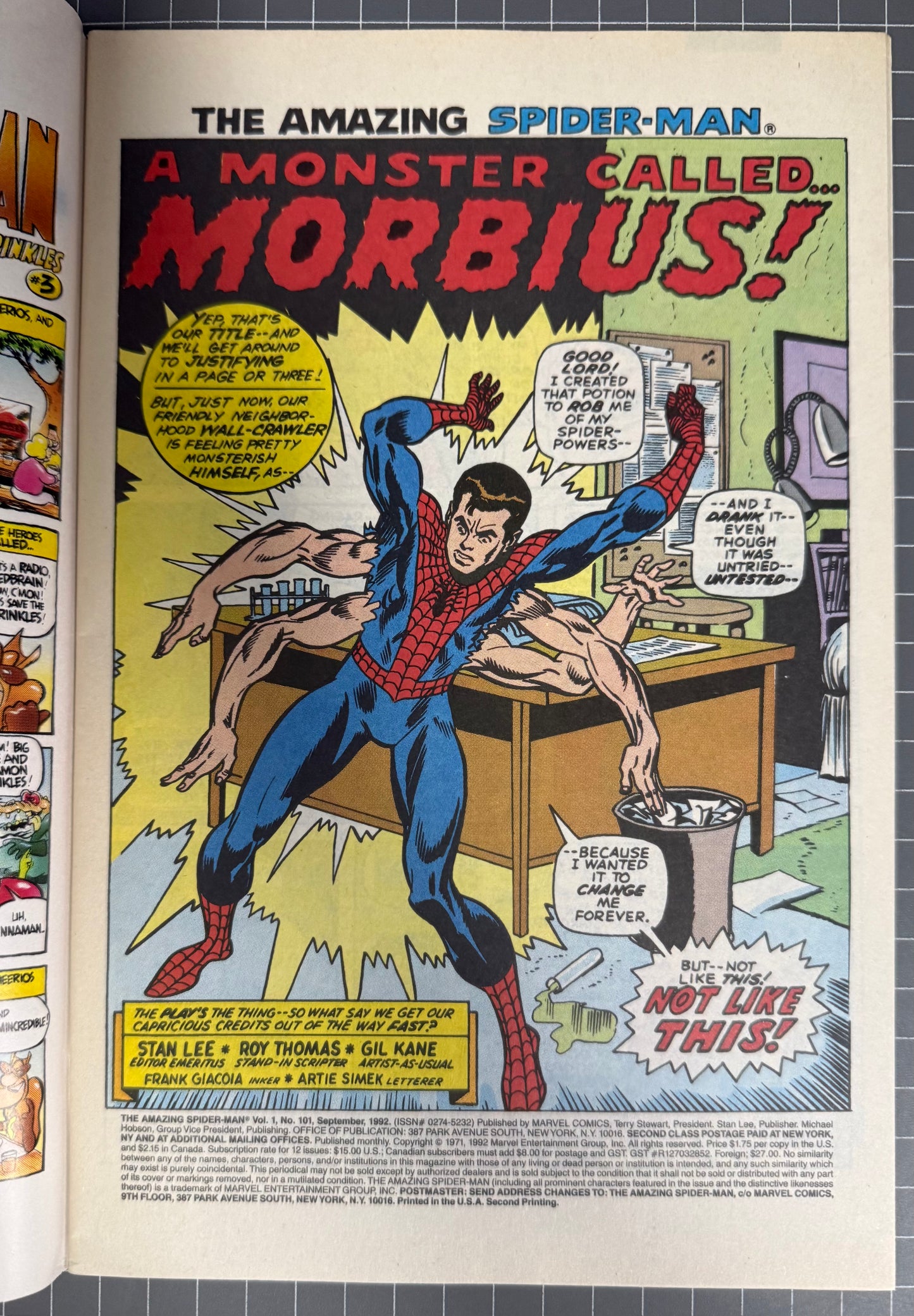 🔑 THE AMAZING SPIDER-MAN #101 [MARVEL COMICS] 2ND PRINTING *MORBIUS* 1992 VF+