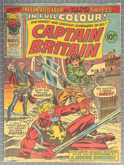 🔑 CAPTAIN BRITAIN #10 [MARVEL UK] *1ST COVER APP. BETSY BRADDOCK* COMIC 1976 FN+