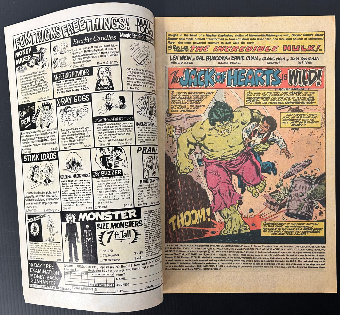 THE INCREDIBLE HULK #214 [MARVEL COMICS] NEWSSTAND 1977 VG/FN