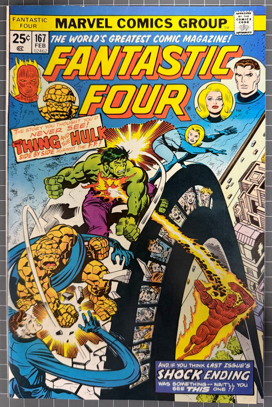 🔑 FANTASTIC FOUR #167 [MARVEL COMICS] DIRECT *FANTASTIC FOUR VS THE HULK* 1976 FN/VF