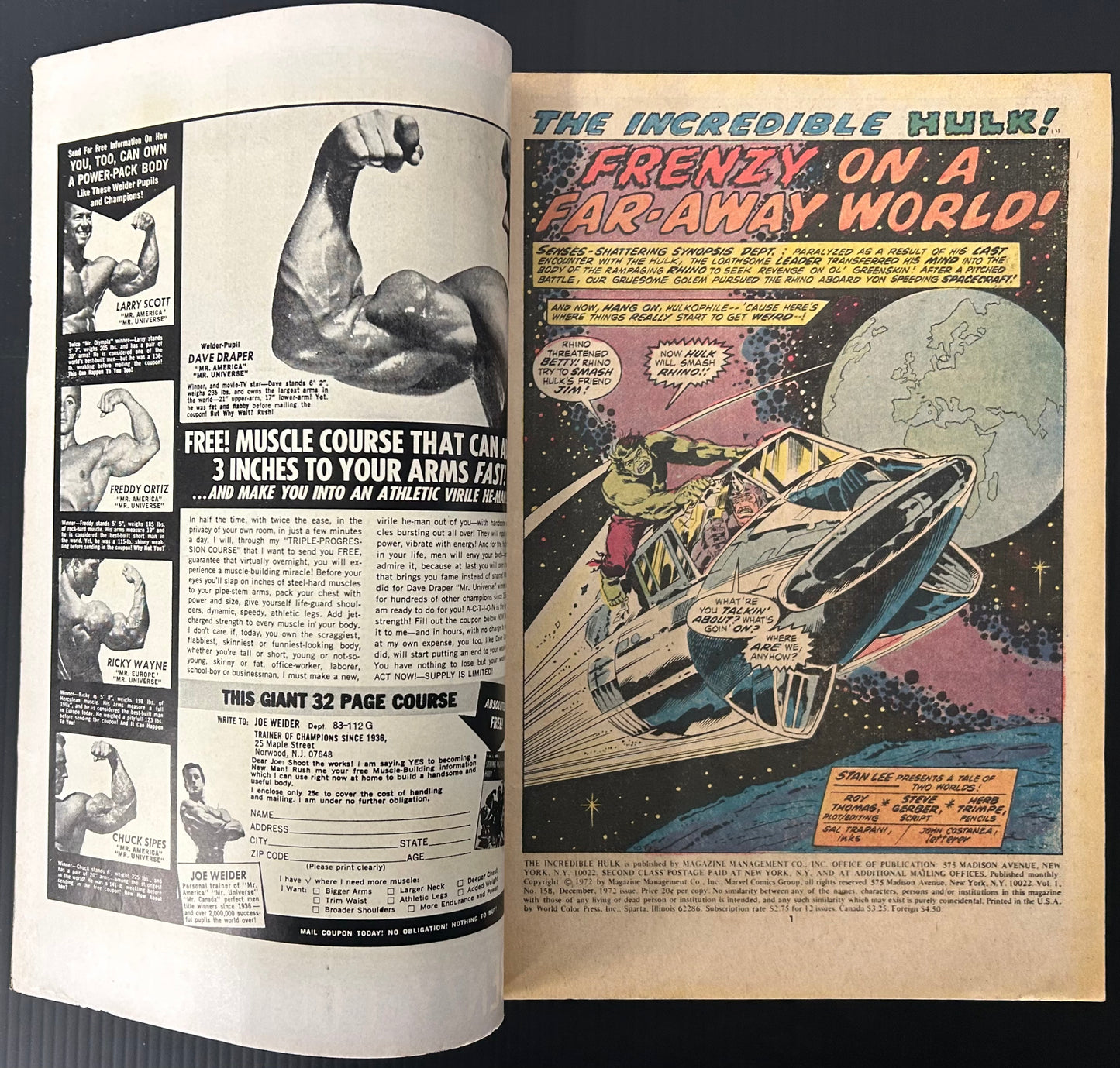 THE INCREDIBLE HULK #158 [MARVEL COMICS] DIRECT 1972 FN