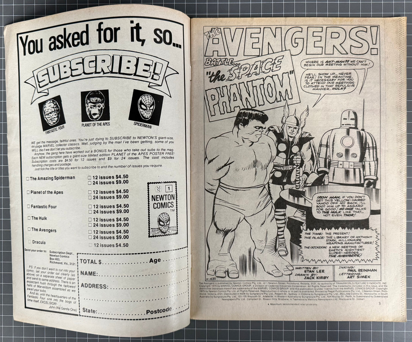 🔑 THE AVENGERS #2 + POSTER [NEWTON COMICS] AUSTRALIAN MARVEL 1975