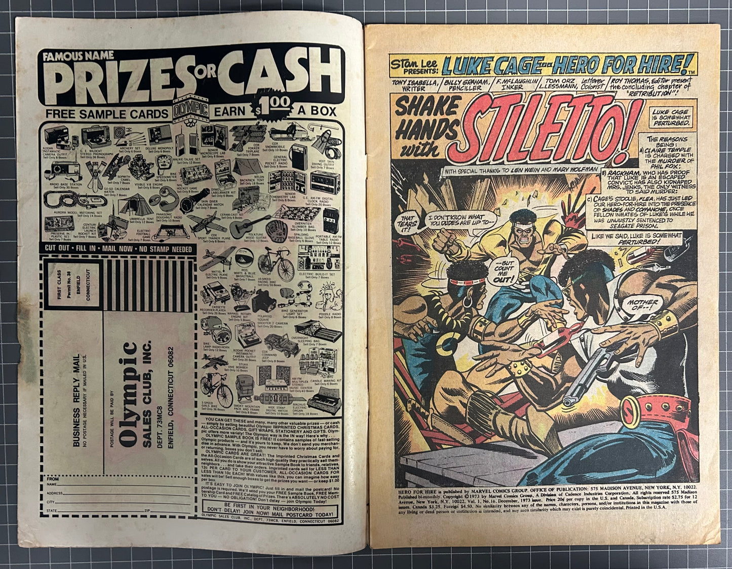 HERO FOR HIRE #16 [MARVEL COMICS] *LUKE CAGE* DIRECT 1973 GD/VG