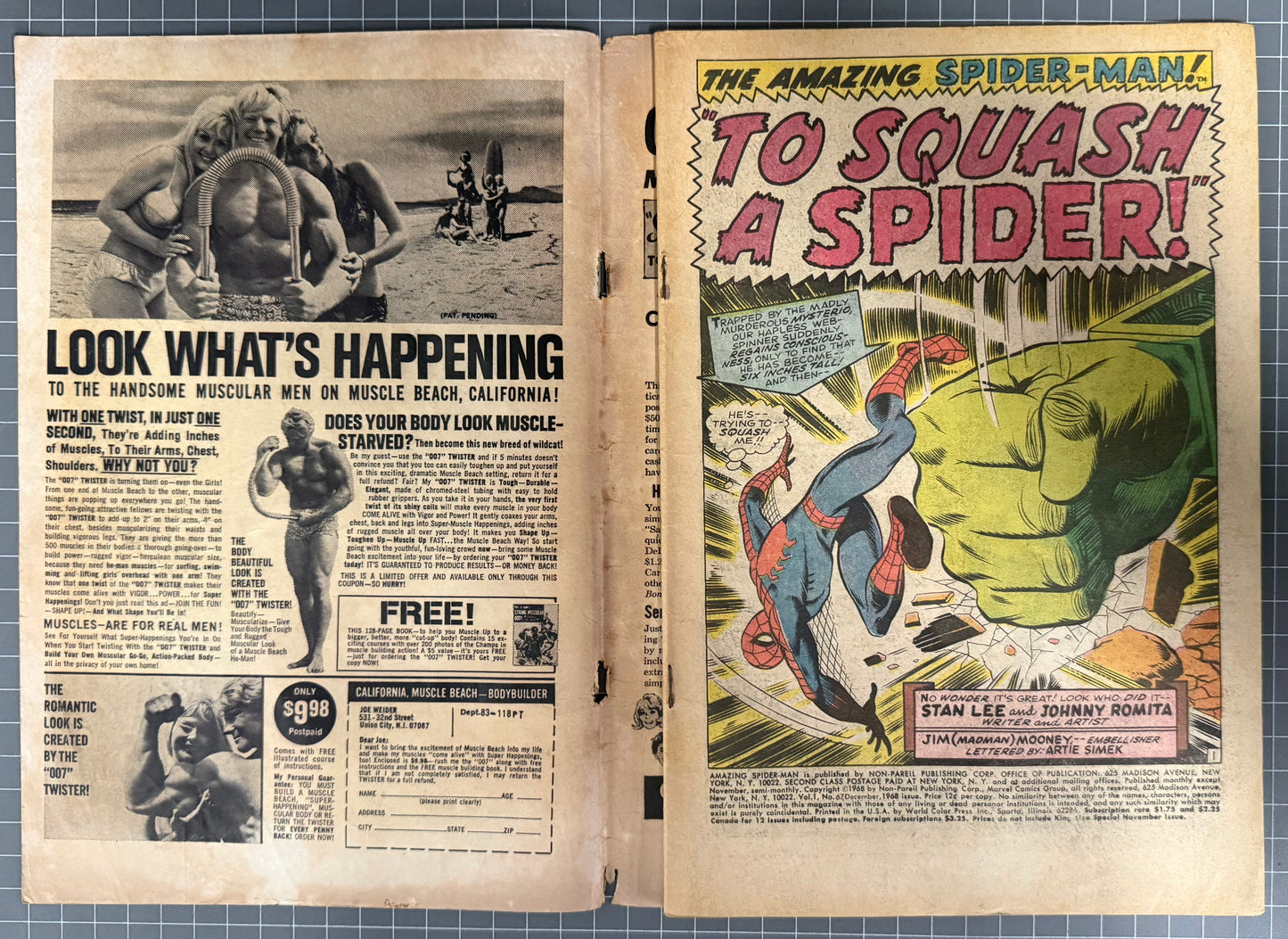 🔑 THE AMAZING SPIDER-MAN #67 [MARVEL COMICS] *JOHN ROMITA* 1968 GD+