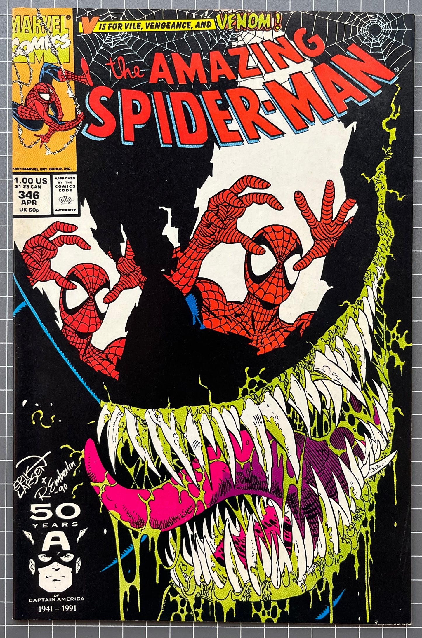 🔑 AMAZING SPIDER-MAN #346 [MARVEL COMICS] DIRECT *ERIK LARSEN COVER* 1991 VF-