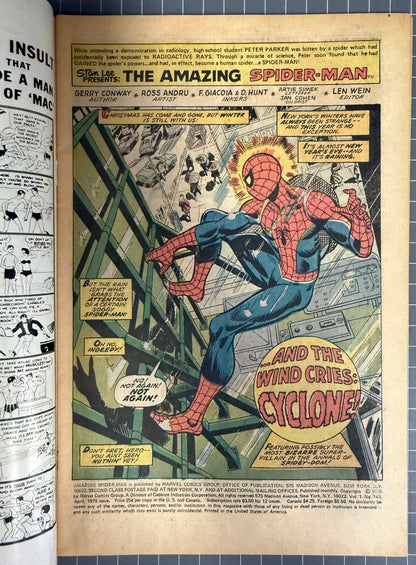 🔑 AMAZING SPIDER-MAN #143 [MARVEL COMICS] *1ST APP. CYCLONE* 1975 FN-