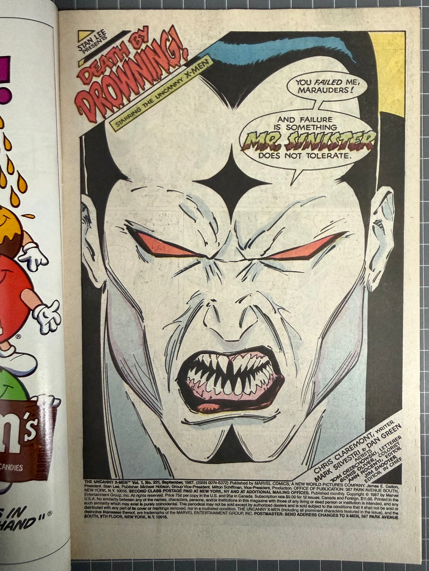 🔑 THE UNCANNY X-MEN #221 (MARVEL) DIRECT COMIC ***1ST MR SINISTER*** 1987 VF-