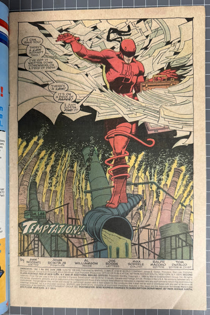 🔑 DAREDEVIL #255 [MARVEL COMICS] DIRECT *2ND APP. TYPHOID MARY* 1988 VG+