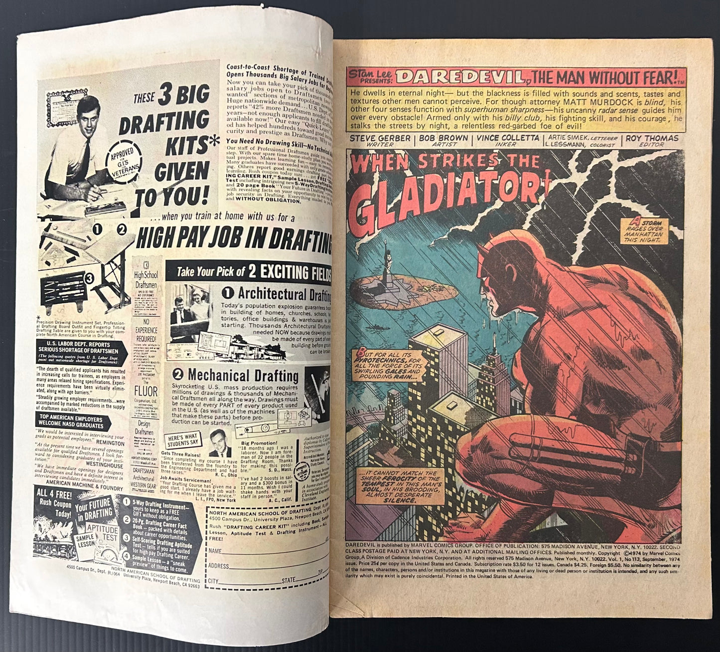 🔑 DAREDEVIL #113 [MARVEL COMICS] DIRECT *1ST APP. DEATH-STALKER* 1974 VG-