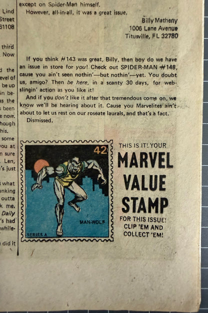 THE AMAZING SPIDER-MAN #147 [MARVEL COMICS] 1975 GD+