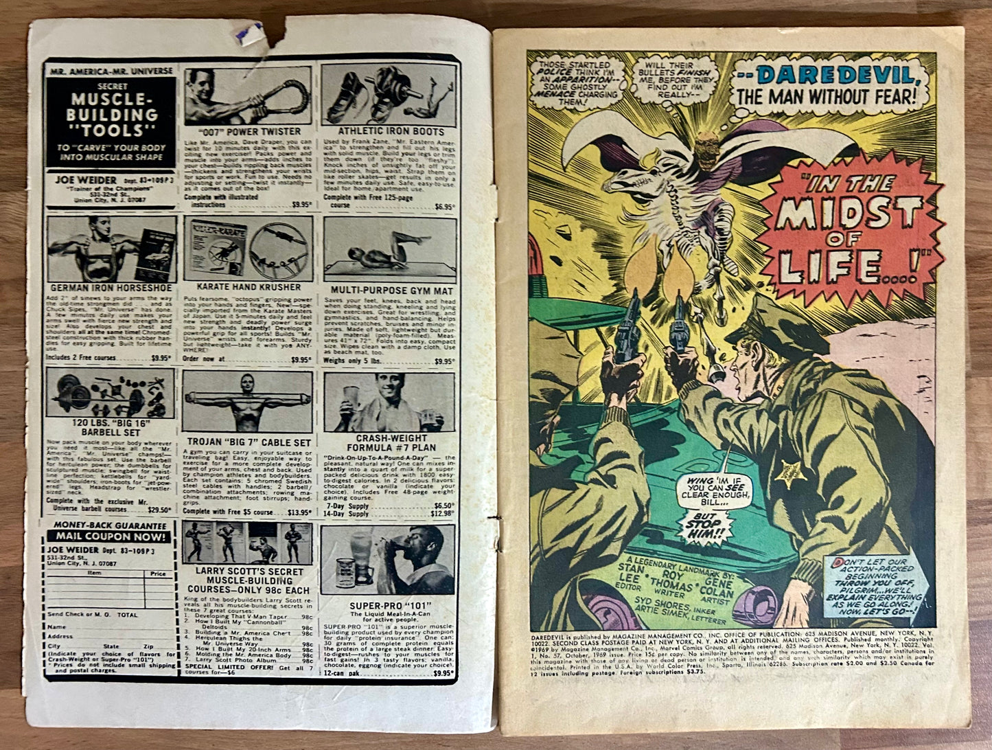 🔑 DAREDEVIL #57 [MARVEL COMICS] DIRECT *IDENTITY REVEAL* 1969 GD
