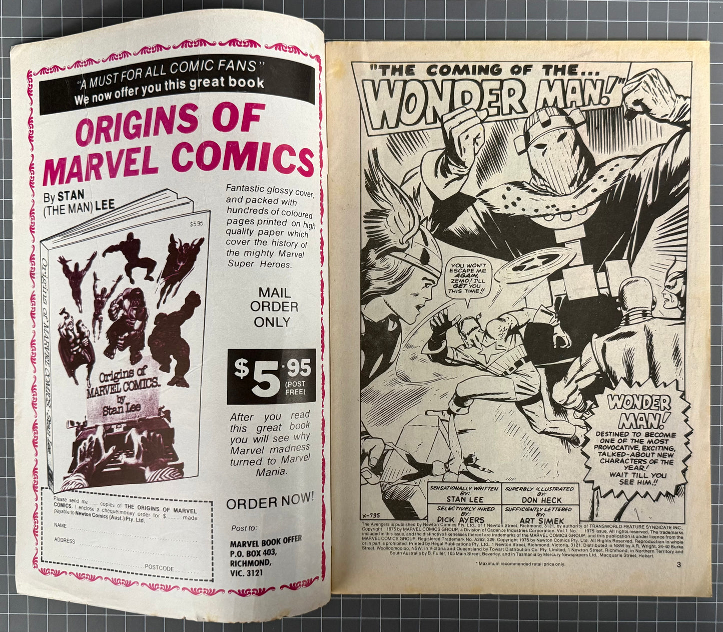 🔑 THE AVENGERS #9 [NEWTON COMICS] *1ST WONDER MAN* AUSTRALIAN MARVEL 1975