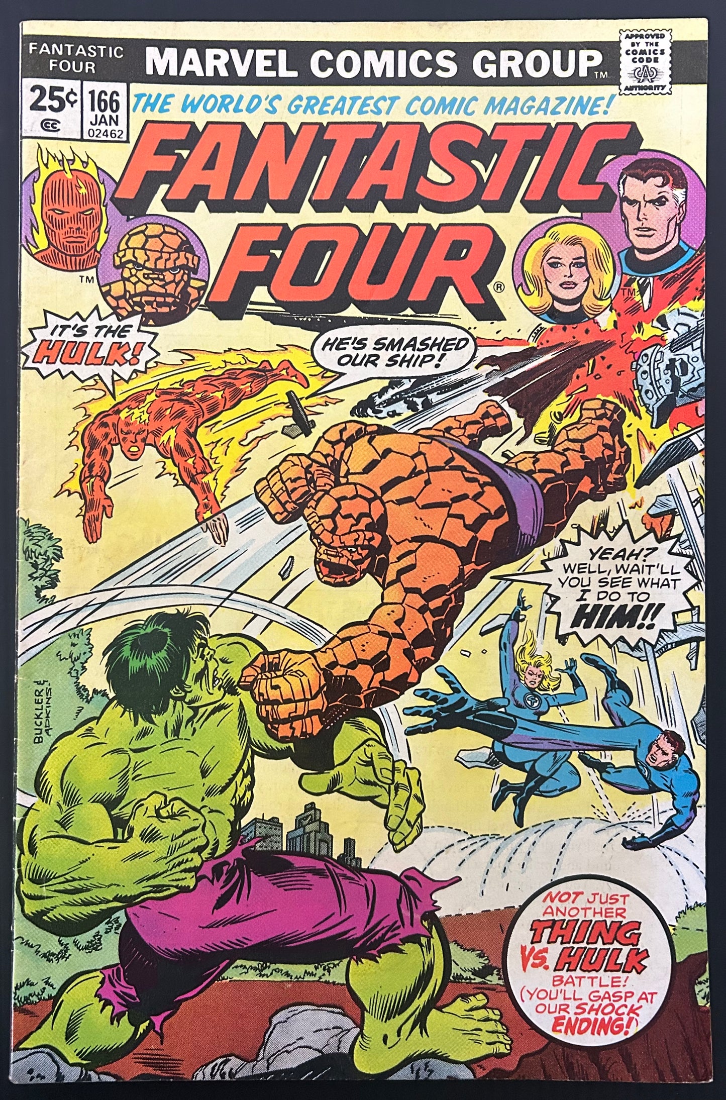 🔑 FANTASTIC FOUR #166 [MARVEL COMICS] DIRECT *HULK VS THE THING* 1976