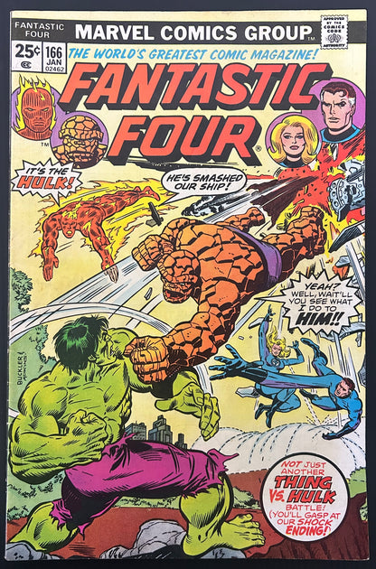 🔑 FANTASTIC FOUR #166 [MARVEL COMICS] DIRECT *HULK VS THE THING* 1976