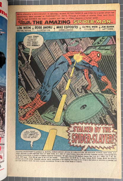 🔑 AMAZING SPIDER-MAN #167 [MARVEL COMICS] *WILL O' THE WISP DEBUT* 1977 FN+