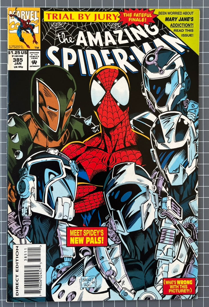 THE AMAZING SPIDER-MAN #385 [MARVEL COMICS] DIRECT *TRIAL BY JURY* 1994 VF-