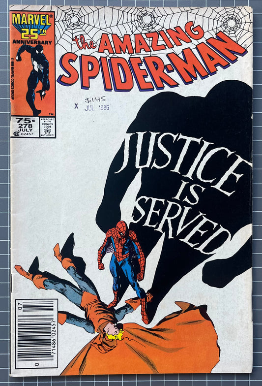 🔑 THE AMAZING SPIDER-MAN #278 [MARVEL COMICS] NEWSSTAND 1986 FN