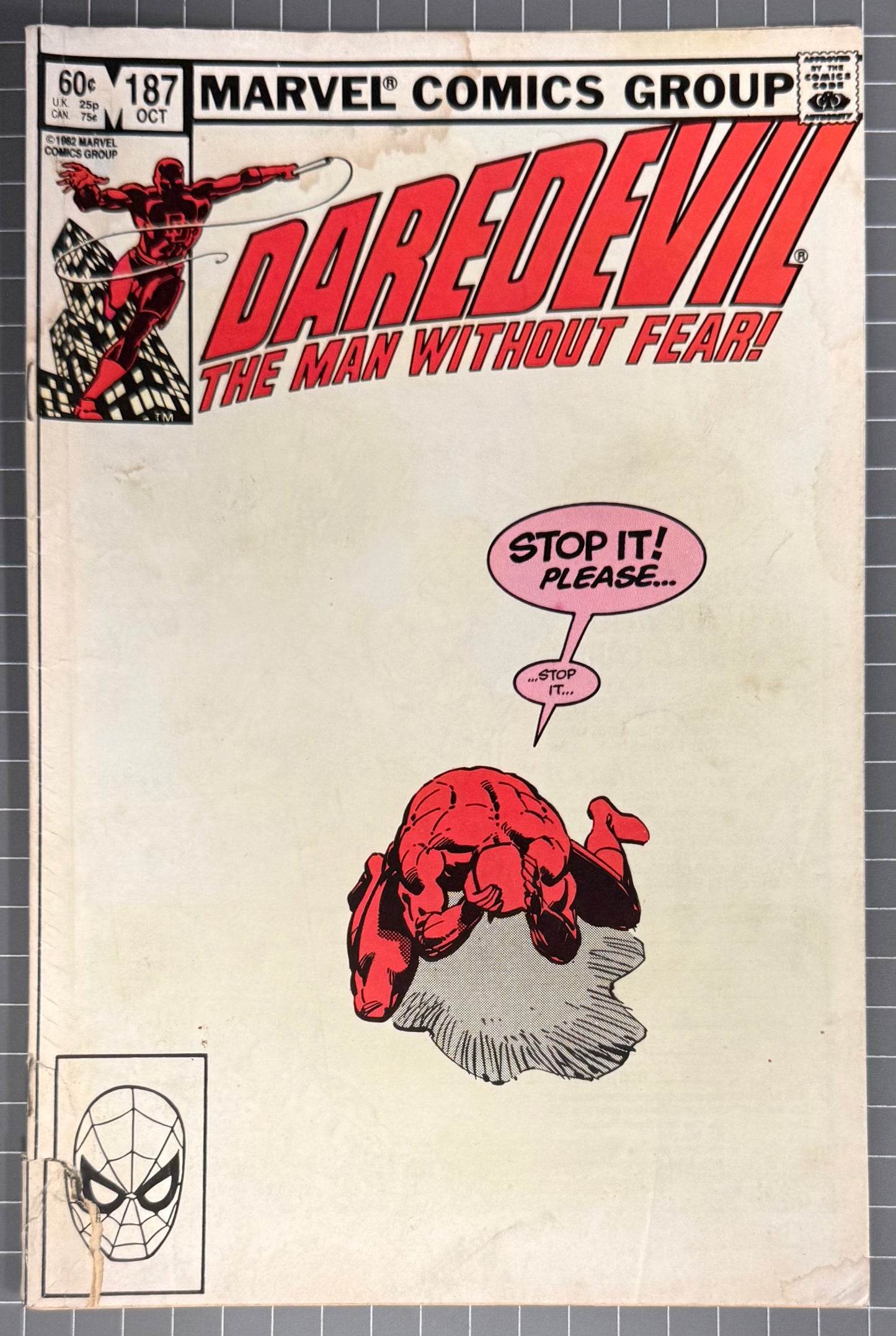 🔑 DAREDEVIL #187 [MARVEL COMICS] DIRECT *1ST TEAM APP. CHASTE * ORIGIN* 1983 GD+