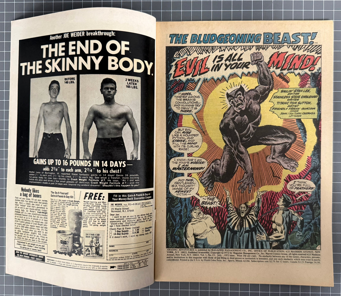 🔑 AMAZING ADVENTURES #13 [MARVEL COMICS] *BEAST* JOHN ROMITA 1972 FN