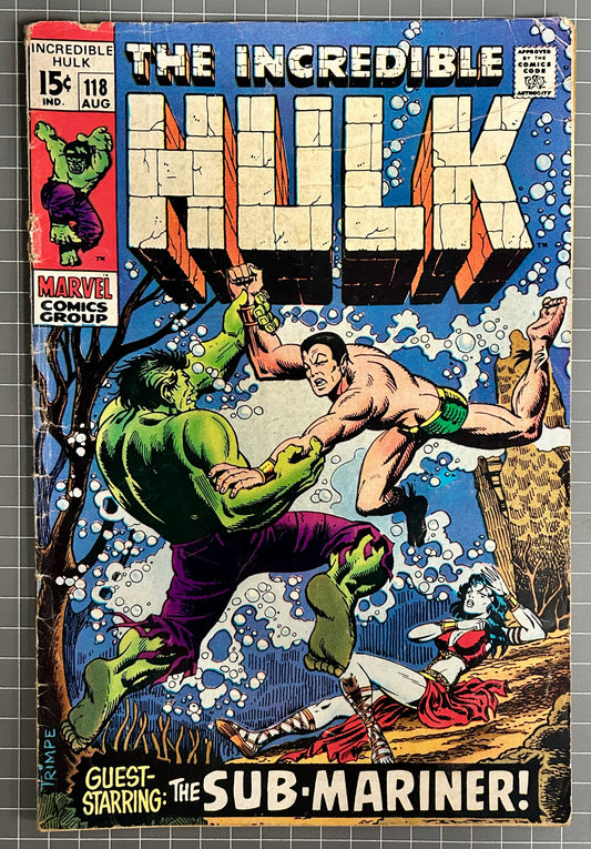 🔑 THE INCREDIBLE #118 [MARVEL COMICS] DIRECT *HULK VS SUB-MARINER* 1971 GD/VG