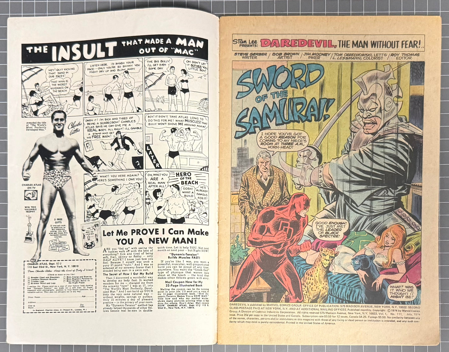 🔑 DAREDEVIL #111 [MARVEL COMICS] DIRECT *1ST APP. SILVER SAMURAI* 1974 FN