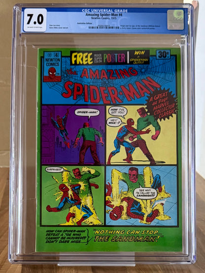 🔑 AMAZING SPIDER-MAN #4 CGC 7.0 + POSTER [NEWTON] AUSTRALIAN MARVEL COMIC 1975