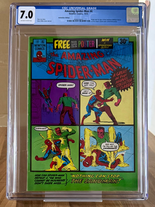🔑 AMAZING SPIDER-MAN #4 CGC 7.0 + POSTER [NEWTON] AUSTRALIAN MARVEL COMIC 1975