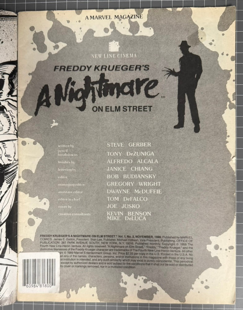 🔑 A NIGHTMARE ON ELM STREET #2 [MARVEL] HORROR MAGAZINE 1989 GD/VG