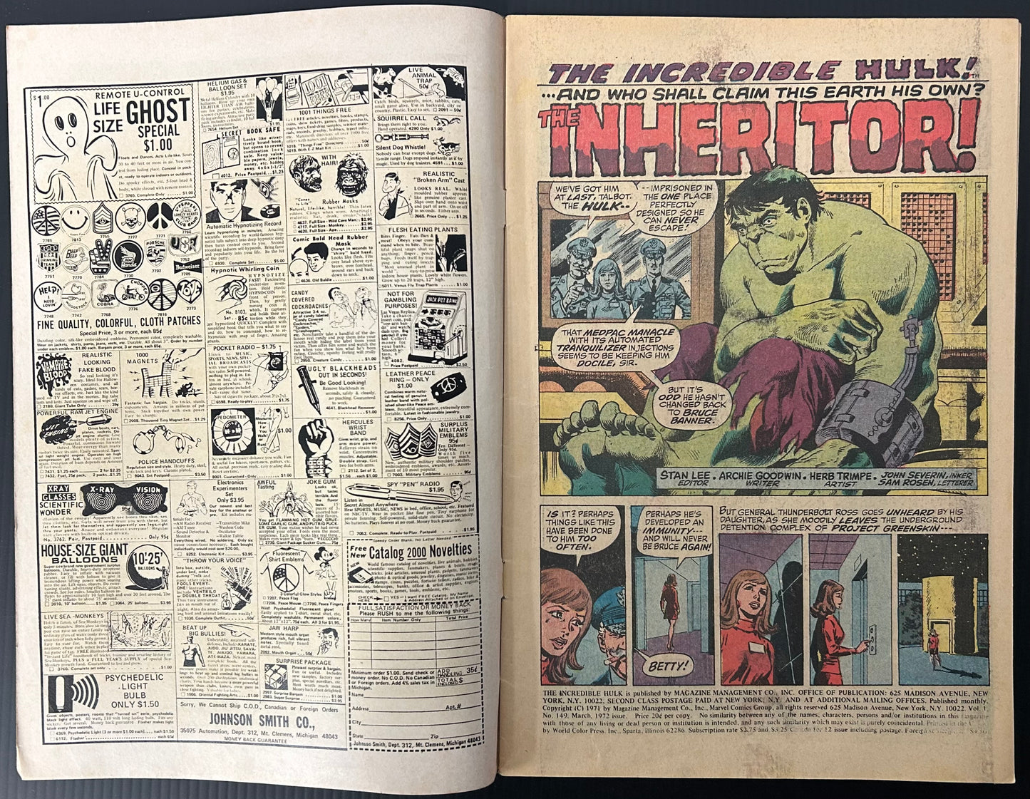 🔑 THE INCREDIBLE HULK #149 [MARVEL COMICS] DIRECT *1ST APP THE INHERITOR* 1972 VG/FN