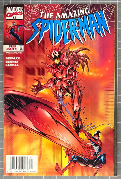 🔑 AMAZING SPIDER-MAN #431 [MARVEL COMICS] *1ST COVER CARNAGE COSMIC* 1998 FN-