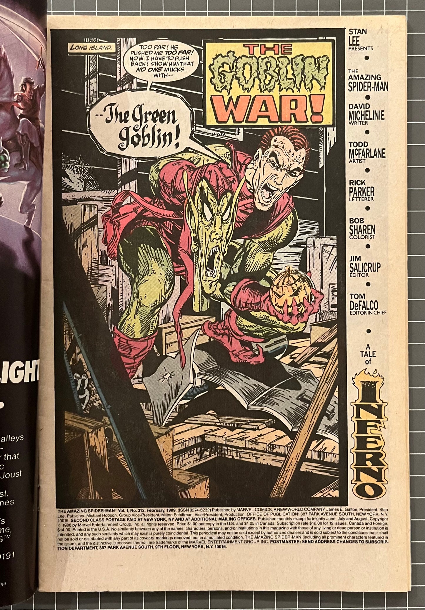 🔑 AMAZING SPIDER-MAN #312 [MARVEL COMICS] *HOBGOBLIN VS GREEN GOBLIN* 1989 VG+