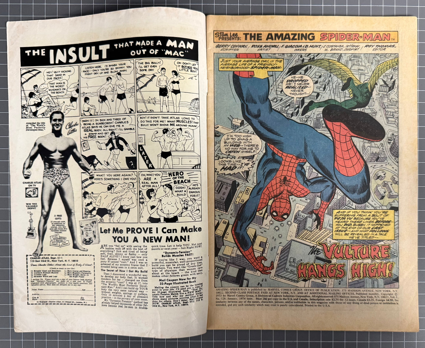 🔑 THE AMAZING SPIDER-MAN #128 [MARVEL COMICS] DIRECT 1974 VG