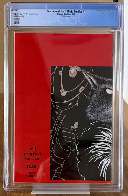 🔑 TEENAGE MUTANT NINJA TURTLES #1 CGC 9.2 (MIRAGE) 5TH PRINT TMNT COMIC 1988