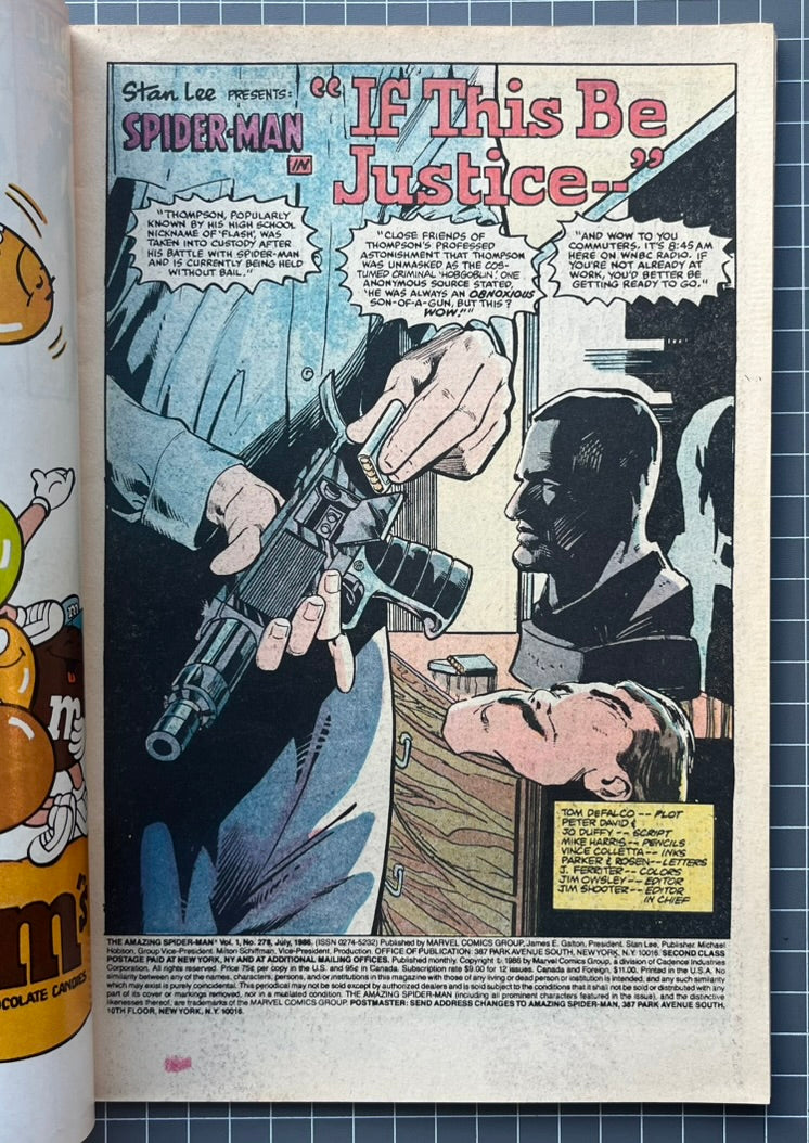 🔑 THE AMAZING SPIDER-MAN #278 [MARVEL COMICS] NEWSSTAND 1986 FN