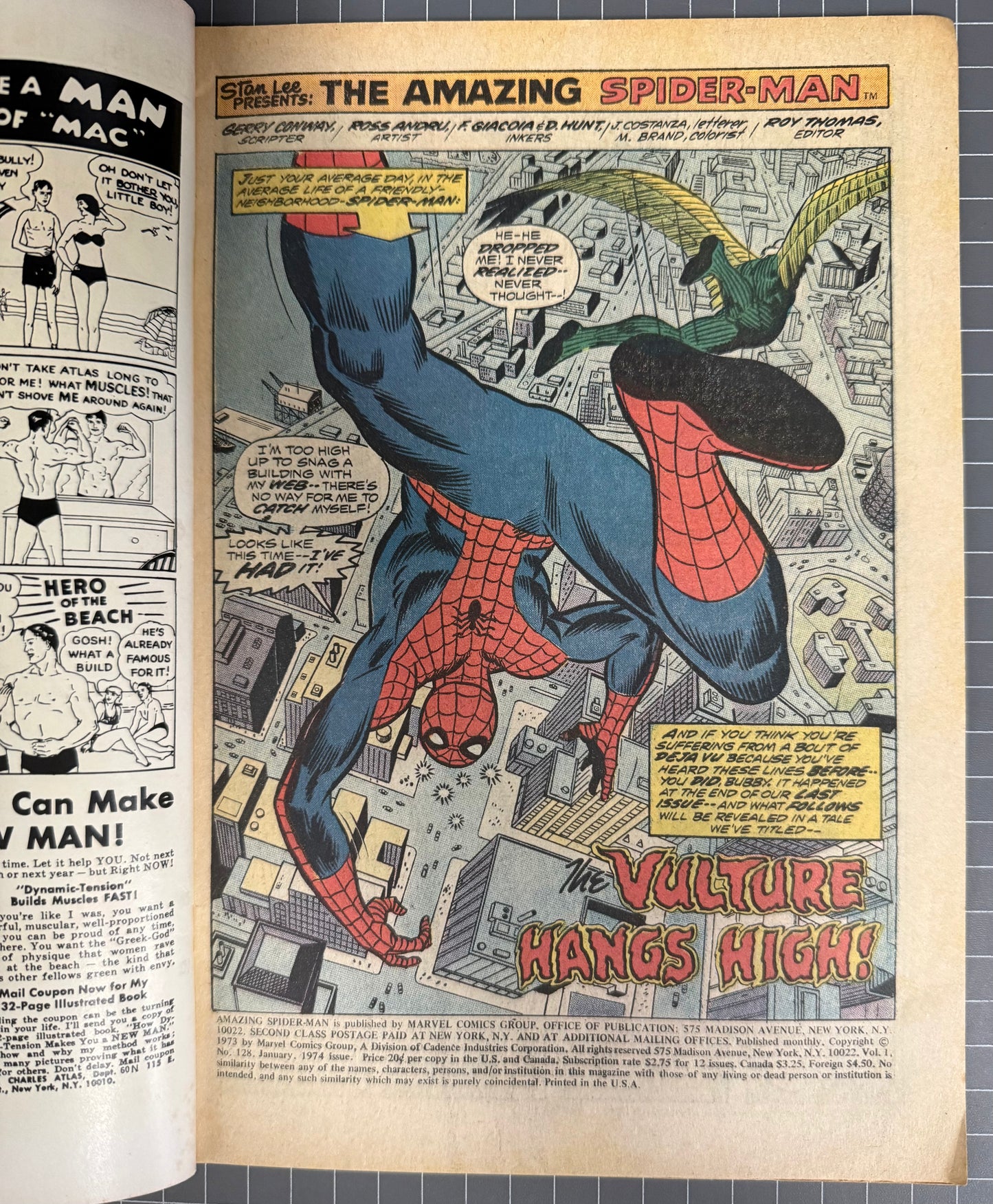 🔑 THE AMAZING SPIDER-MAN #128 [MARVEL COMICS] DIRECT 1974 FN