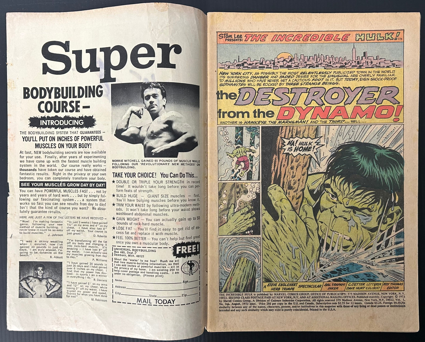 🔑 THE INCREDIBLE HULK #166 [MARVEL COMICS] DIRECT *1ST APP. ZZZAX* 1973 GD