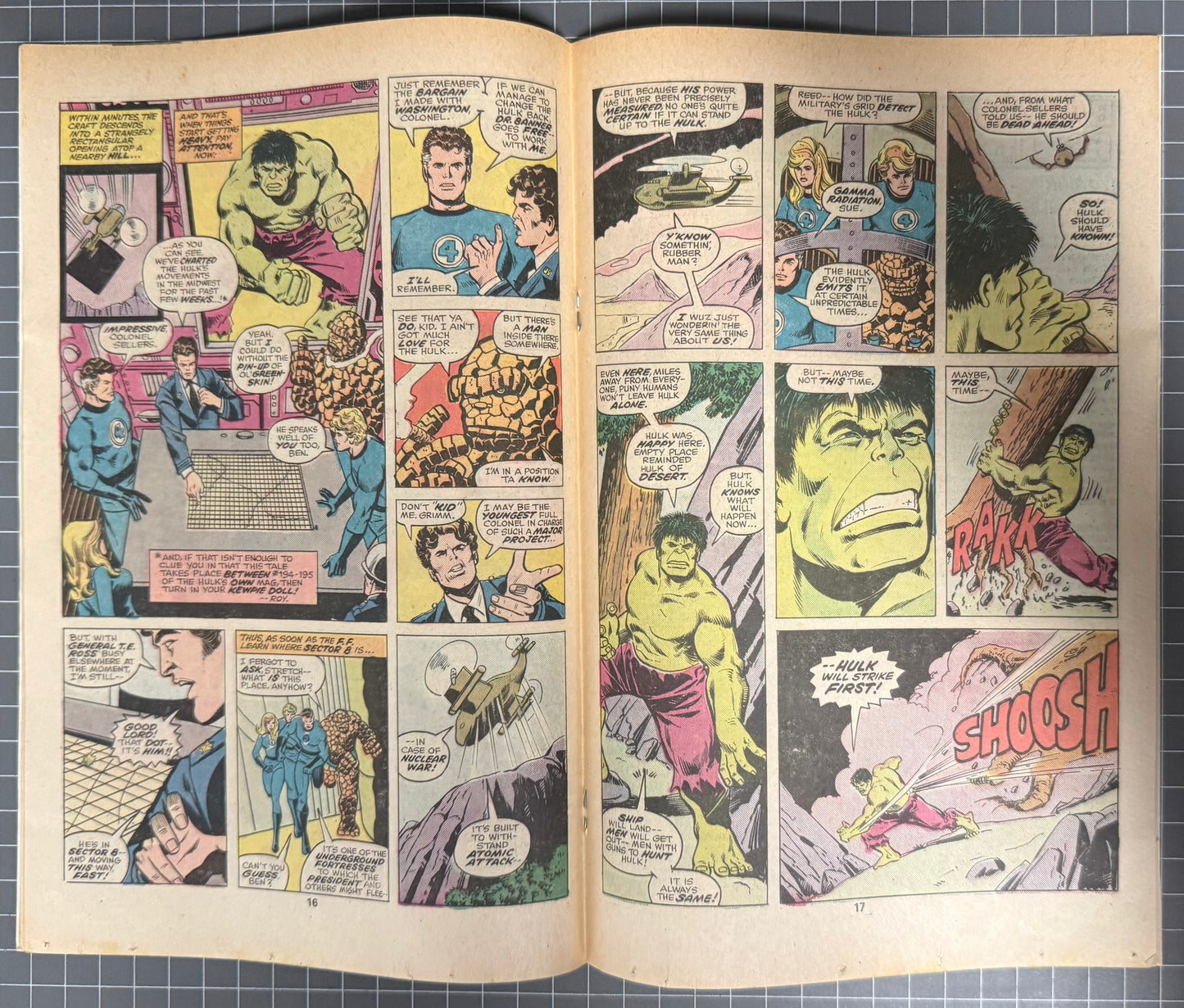 🔑 FANTASTIC FOUR #166 [MARVEL COMICS] DIRECT *HULK VS THE THING* 1976 FN
