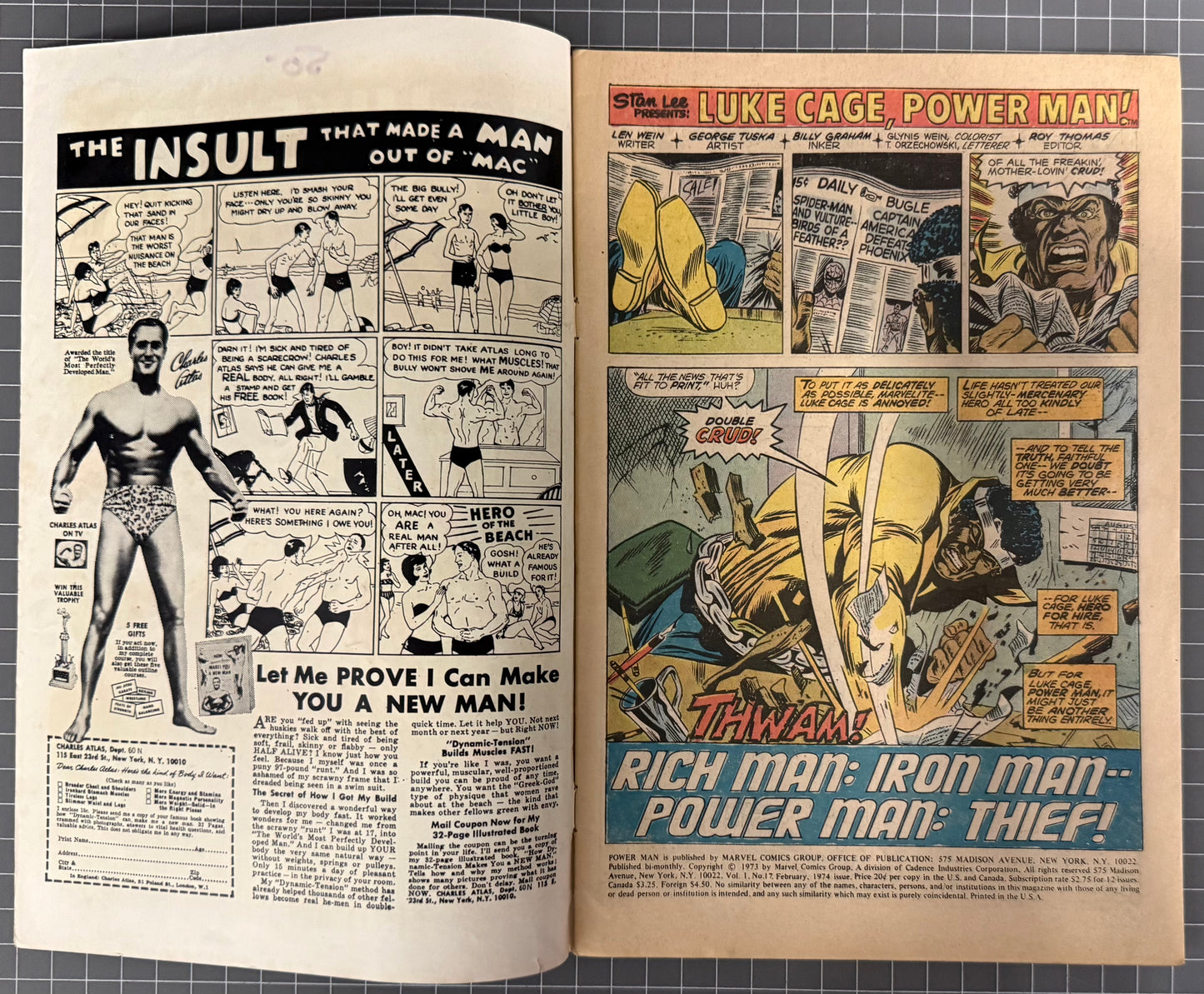 🔑 POWER MAN #17 [MARVEL COMICS] DIRECT *LUKE CAGE BECOMES POWER MAN* 1974 VG