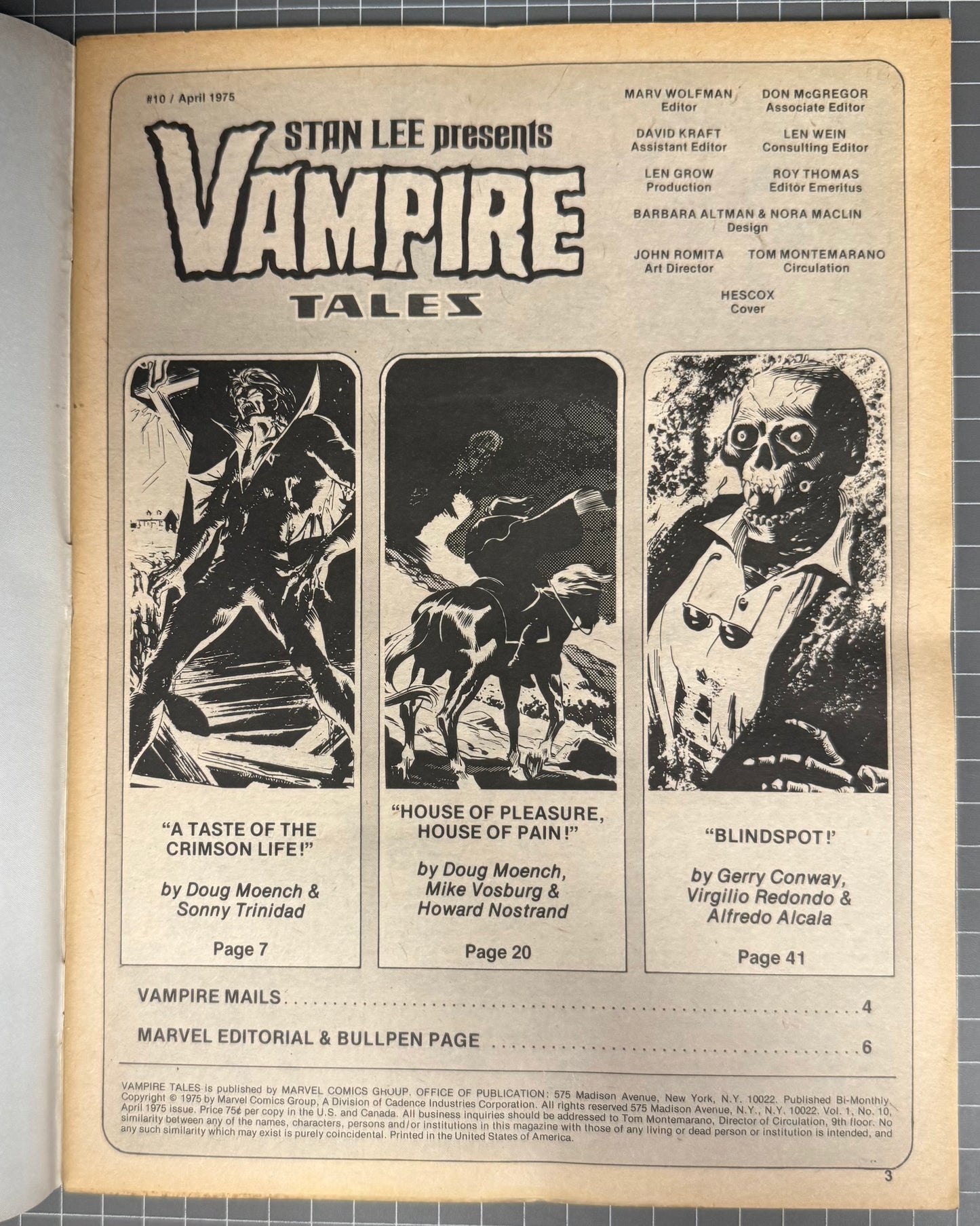VAMPIRE TALES #10 [MARVEL] HORROR MAGAZINE 1975 FN/VF